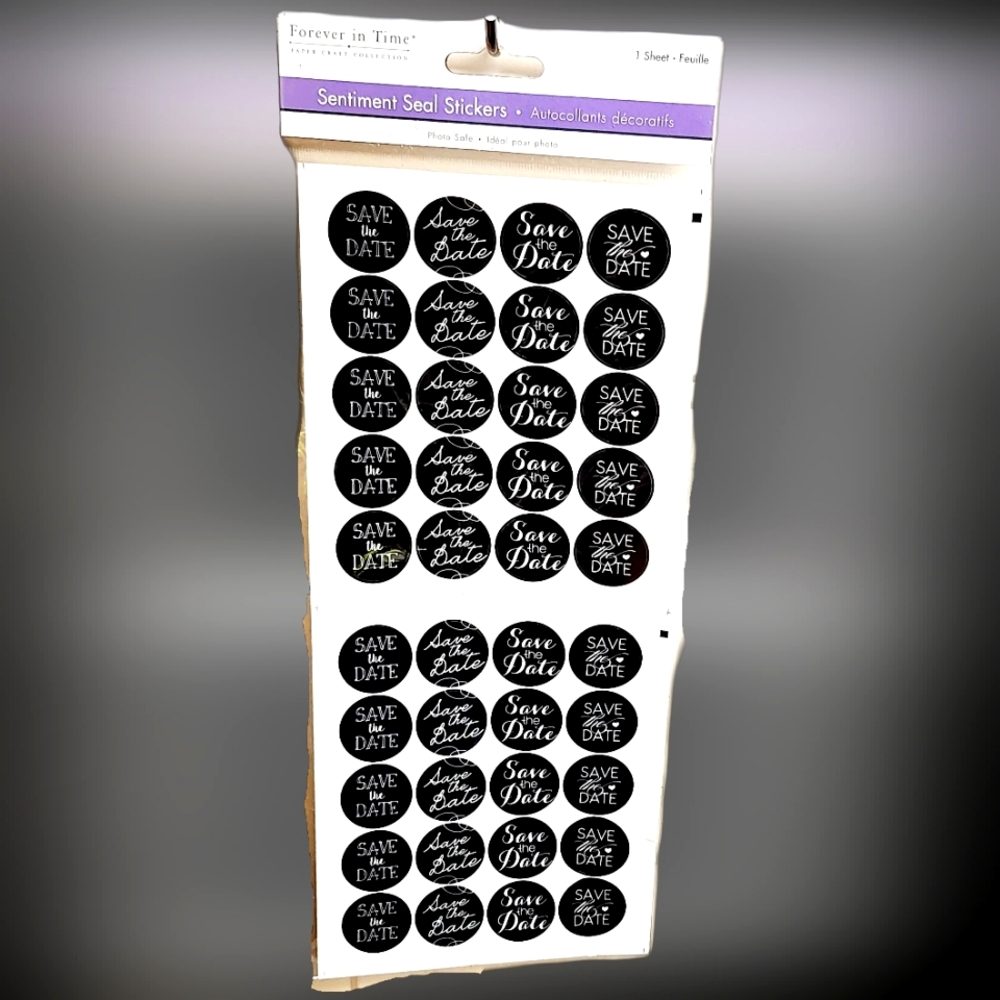 NWT Forever In Time Set of 40 Round Black/White SAVE THE DATE Sticker Seals!